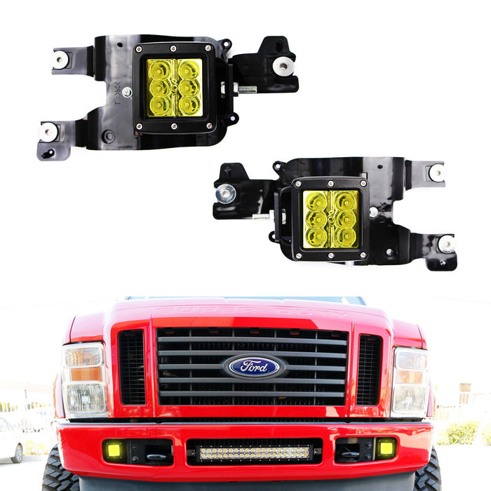 Yellow 24W LED Pods w/ Foglight Bracket/Wirings For 08-10 Ford F250 F350 F450 SD