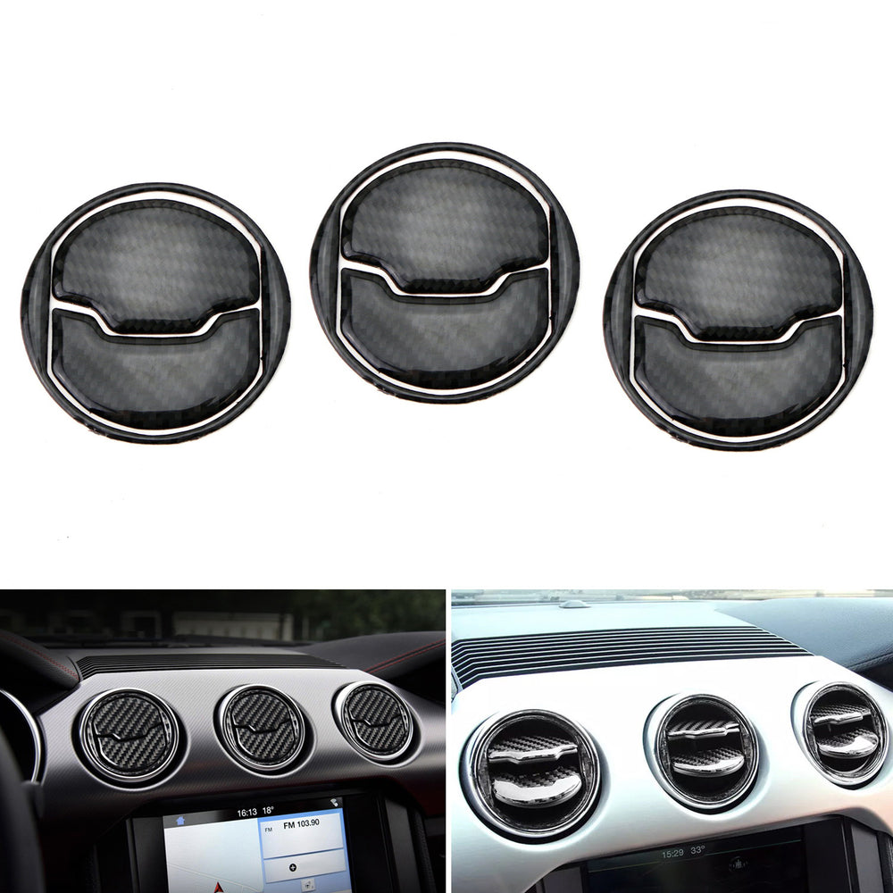 Carbon Fiber Overlay Trims For 15-23 Ford Mustang Center Dashboard AC Vent Cover