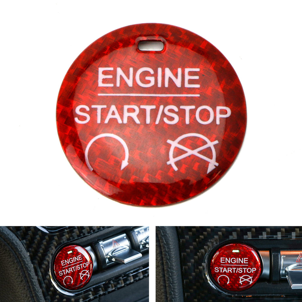 Red Carbon Fiber Keyless Engine Push Start Button Cover For 2015-22 Ford Mustang