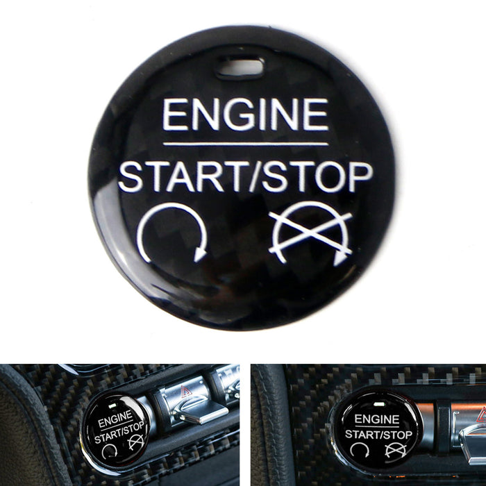 Black Carbon Fiber Keyless Engine Push Start Button Cover For 15-23 Ford Mustang