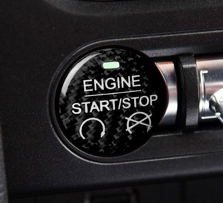 Black Carbon Fiber Keyless Engine Push Start Button Cover For 15-23 Ford Mustang