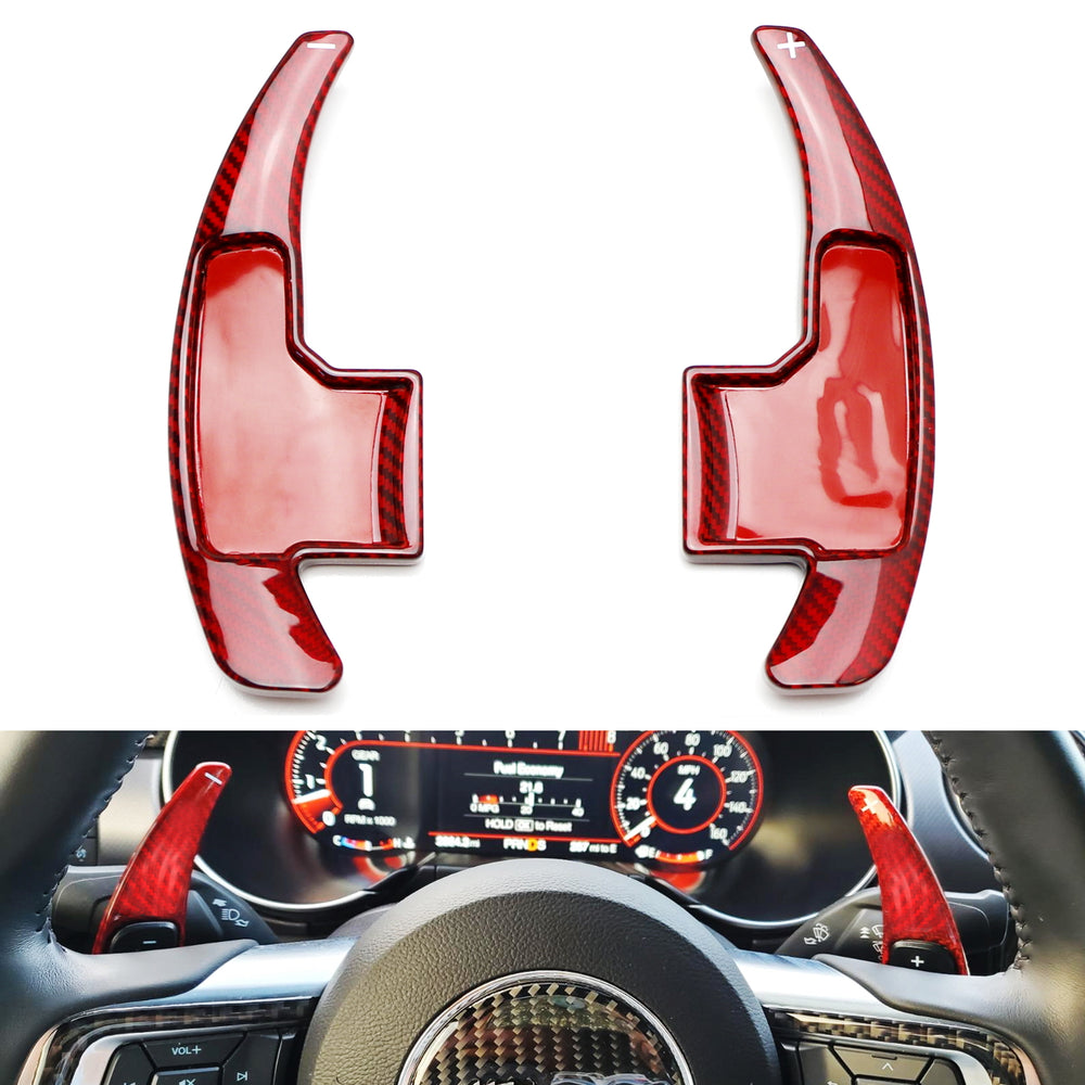 Red Carbon Fiber Steering Wheel Paddle Shifter Extension Cover For 15-21 Mustang