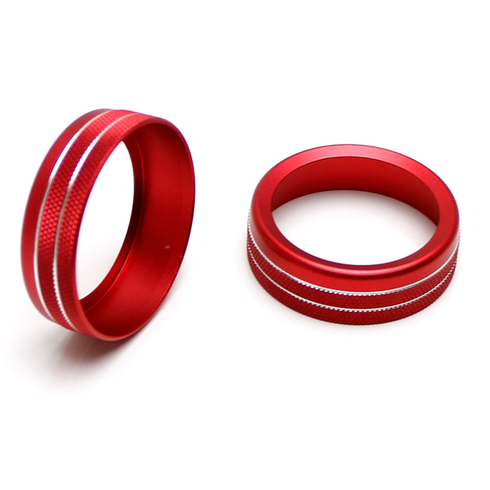 2pcs Red Stereo Audio Vol Control Switch Knob Ring Covers For 15-23 Ford Mustang