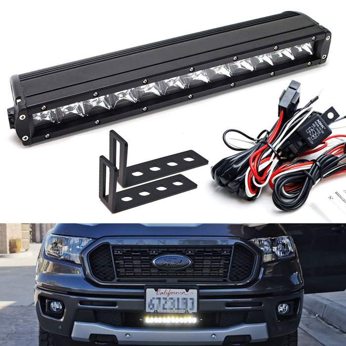 Lower Bumper Mount 13.5" LED Light Bar w/ Brackets, Wiring For 19-up Ford Ranger