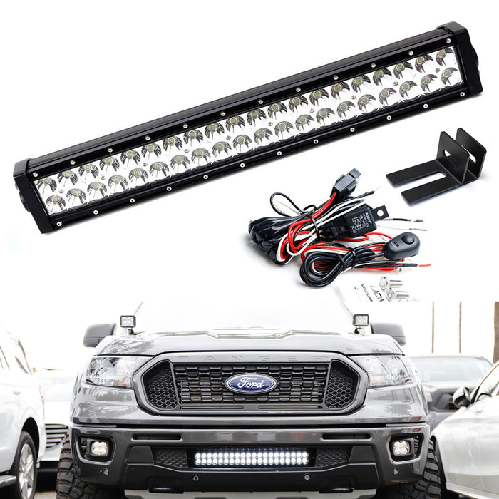 Lower Grille Mount 20" LED Light Bar Kit w/Brackets, Relay For 19-up Ford Ranger