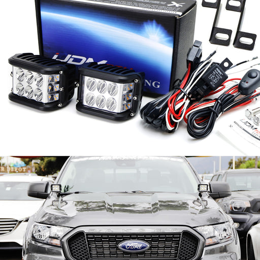 White LED A Pillar Driving Lights w/Amber Strobe Feature For 2019-up Ford Ranger