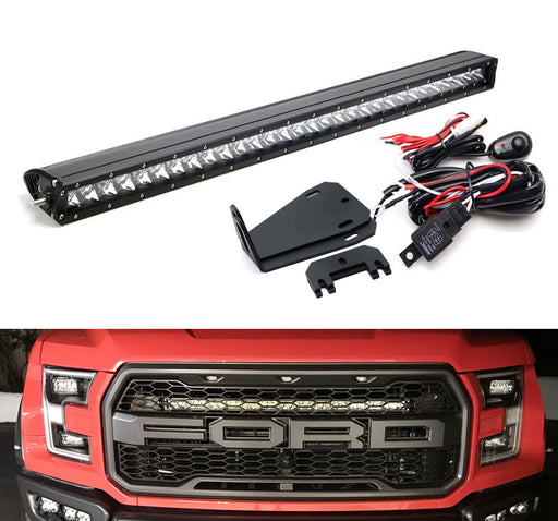 150W 30" LED Light Bar w/ Hidden Behind Grill Mounts, Wiring For 2017-20 Raptor