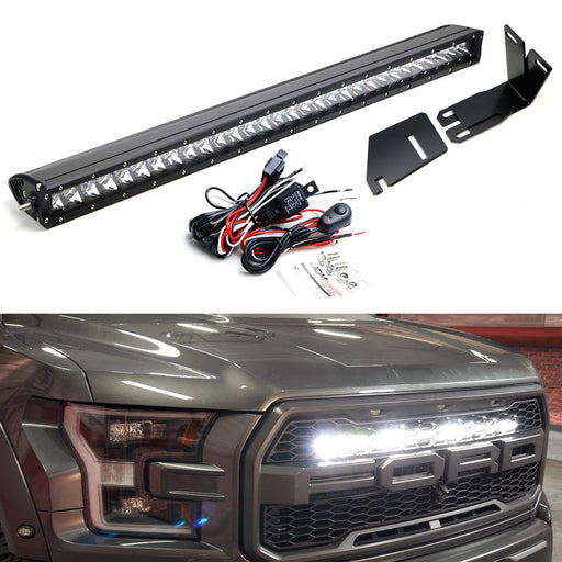 Invisible 30-Inch LED Light Bar w/Mounting Brackets, Wires For 17-21 Ford Raptor