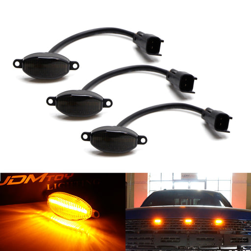 3pcs Smoked 12-SMD Amber Yellow LED Front Grille Running Lights For Ford Raptor