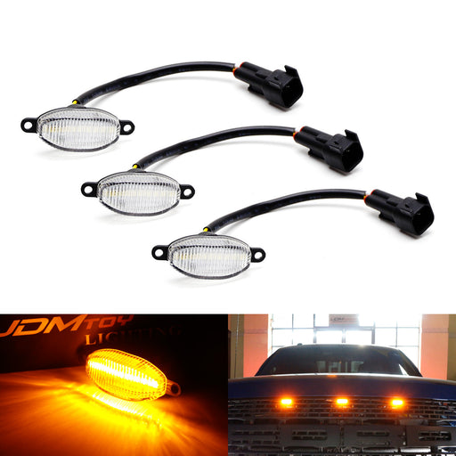 3pcs Clear 12-SMD Amber Yellow LED Front Grille Running Lights For Ford Raptor