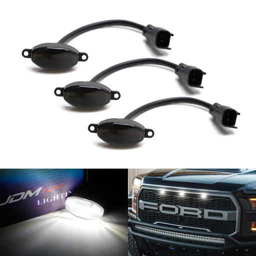 3pcs Smoked 12-SMD Xenon White LED Front Grille Running Lights For Ford Raptor