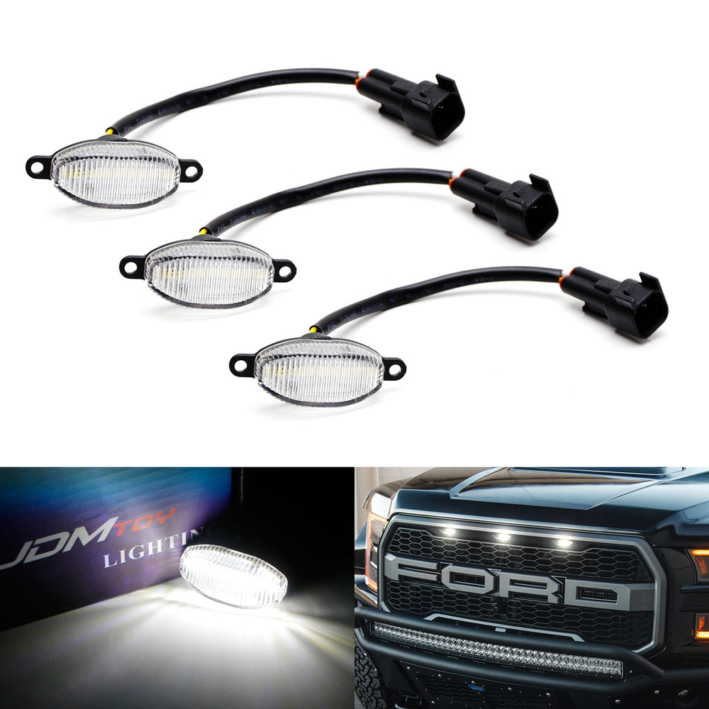 3pcs Clear 12-SMD Xenon White LED Front Grille Running Lights For Ford Raptor