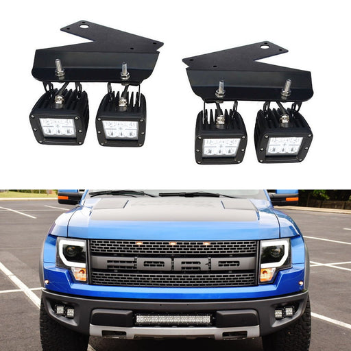 LED Pod Light Fog Lamps w/Lower Bumper Bracket/Wirings For 10-14 Ford Raptor SVT