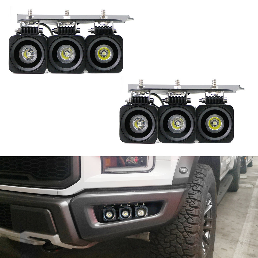 Triple 10W CREE LED Pods with Lower Bumper Mount Bracket Wire For Ford Raptor