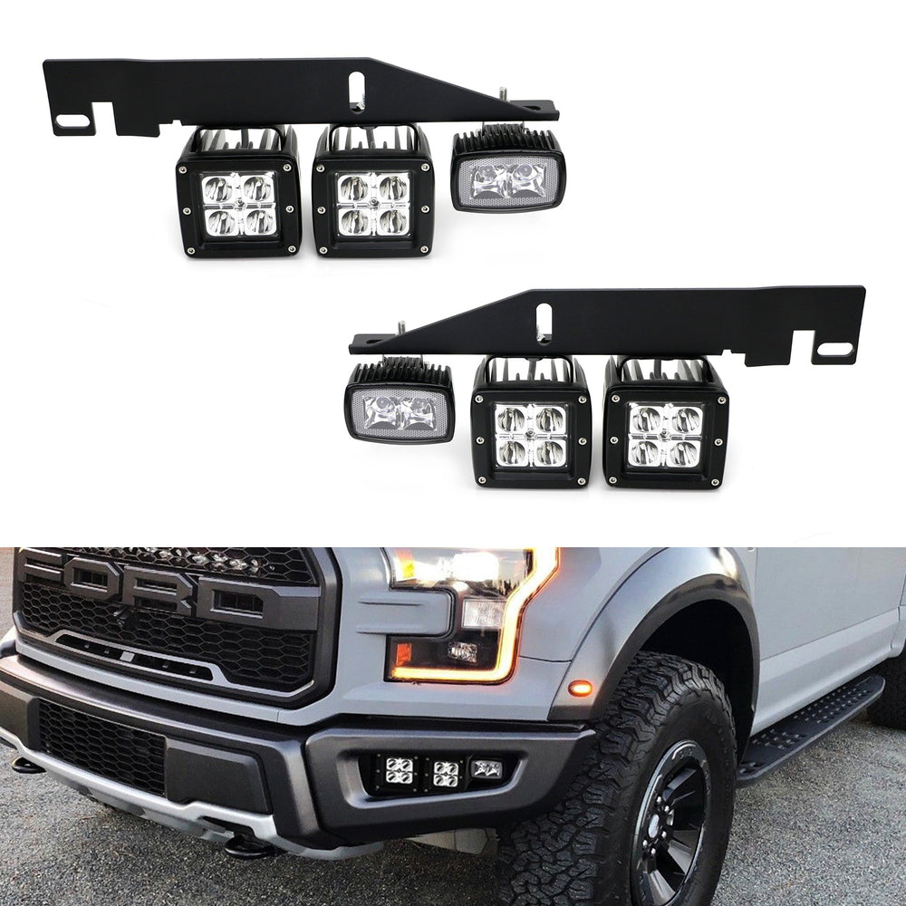 White 100W LED Lower Bumper Fog Light Kit w/ Bracket Wire For 17-20 Ford Raptor