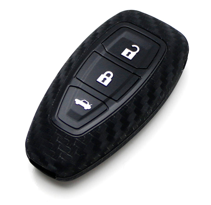 Carbon Fiber Soft Silicone Key Fob Cover For Ford 11-17 Fiesta, 12-17 Focus, etc