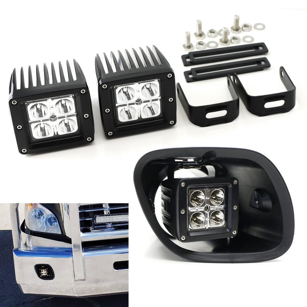 20W LED Pod Fog Light Kit w/Brackets, Wiring For 2008-2017 Freightliner Cascadia