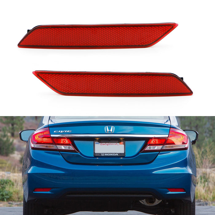 OE-Spec Red Rear Bumper Reflector Lens Assy For 13-15 9th Gen Honda Civic Sedan