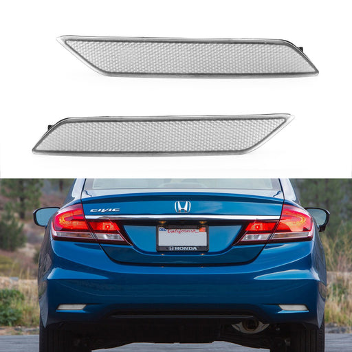 OE-Spec Clear Rear Bumper Reflector Lens Assy For 13-15 9thGen Honda Civic Sedan