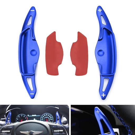 Blue CNC Billet Steering Wheel Paddle Shifter Extension For 18-up Genesis G70 4D