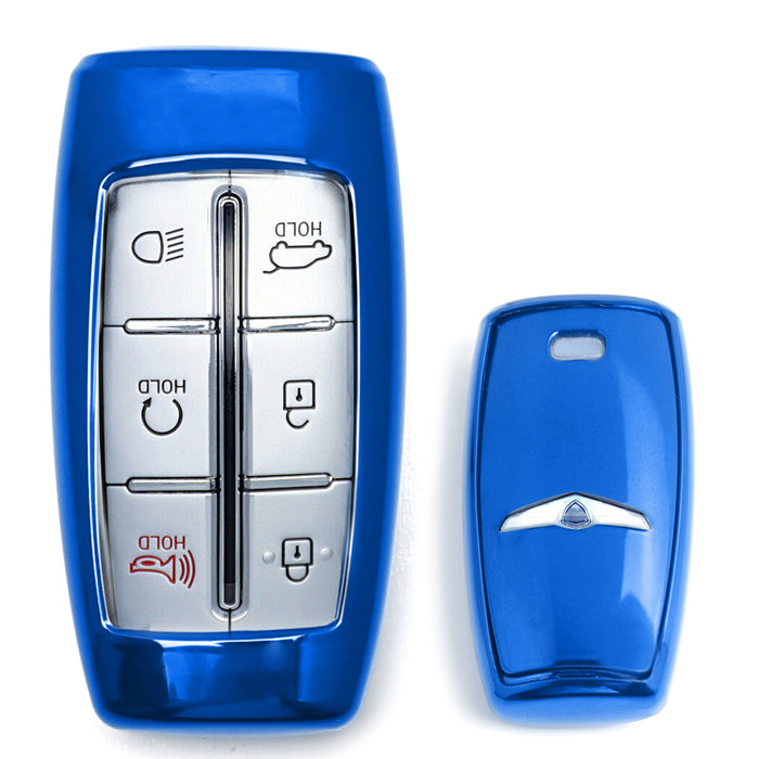 Blue Gloss TPU Keyfob Protective Case For Genesis 21+ G80 GV80 Keyless Smart Key