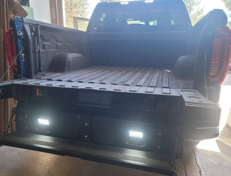 White GM Truck Bed MultiPro Tailgate Step LED Light Kit For 19+ Sierra/Silverado