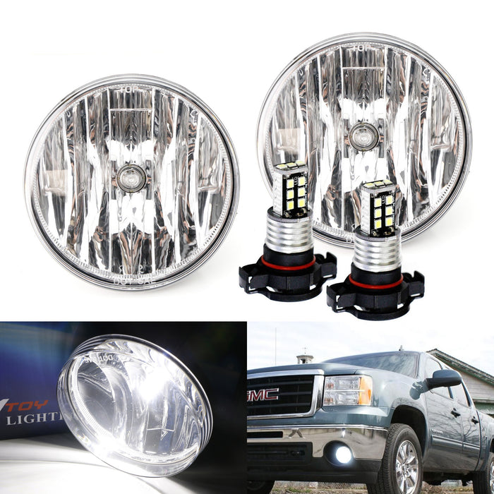 OEM-Spec Clear Lens Fog Light Kit w/ White 15-SMD LED Bulbs For 07-13 GMC Sierra