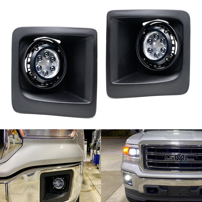 Projector Lens 30W LED Fog Lamps w/Covers, Relay Wires For 14-15 GMC Sierra 1500