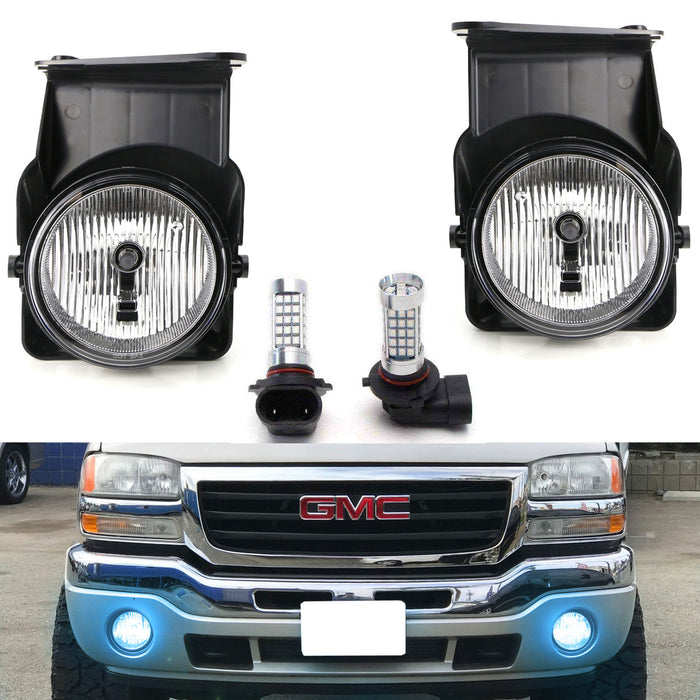 OEM-Spec Clear Lens Fog Lights w/ Ice Blue 15-SMD LED Bulbs For 03-06 GMC Sierra