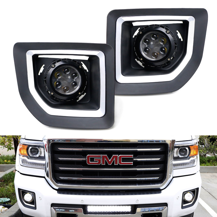 Projector Lens LED Fog Lamps w/ Covers, Relay For 15-19 GMC Sierra 2500HD 3500HD