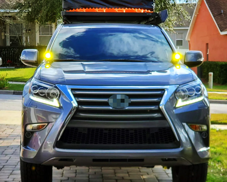 Yellow LED Ditch Light Kit w/ A-Pillar Mount Bracket/Relay For 10-23 Lexus GX460