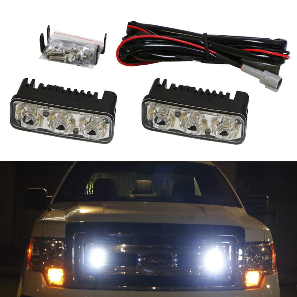 White High Power 3-LED Daytime Running Light Kit For Truck SUV 4x4 Behind Grille