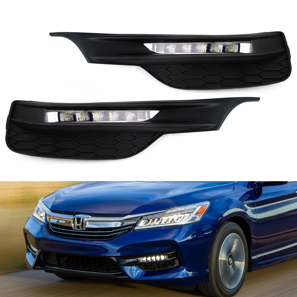 OEM Spec White LED Fog Light Kit w/ Bezel, Wiring For 2016-17 Honda Accord Sedan