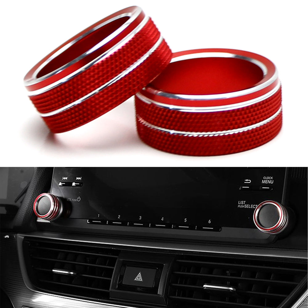 2pcs Red Stereo Audio Vol Control Switch Knob Ring Covers For Honda Accord