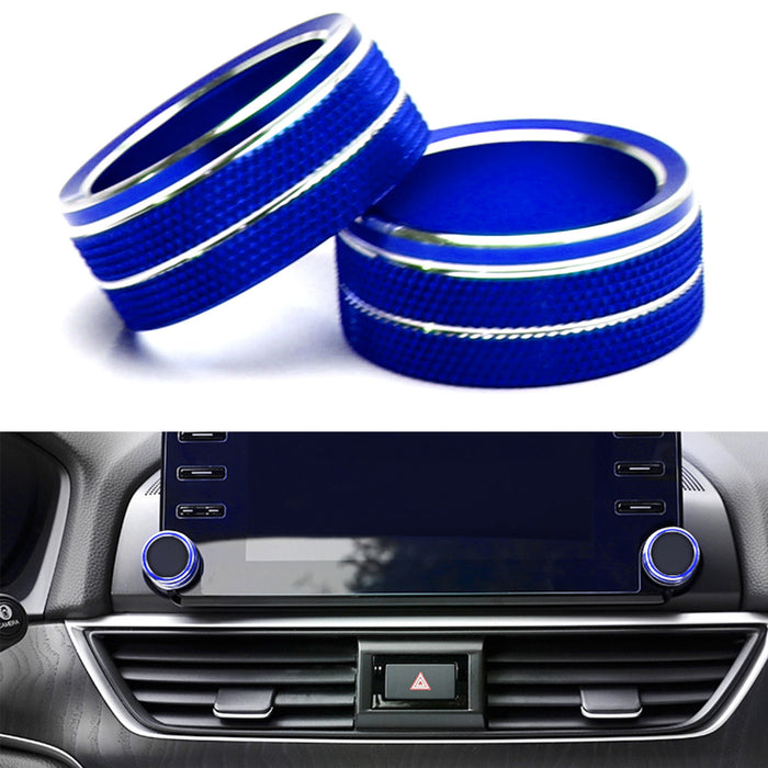 2pc Blue Stereo Audio Vol Control Switch Knob Ring Covers For Honda Accord