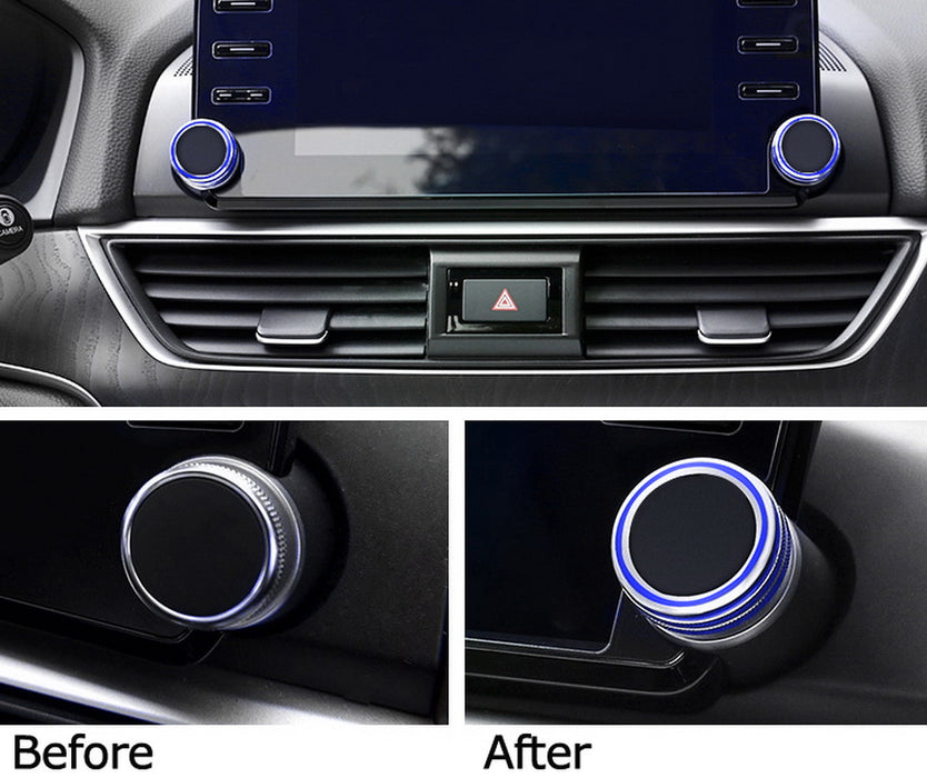 2pc Blue Stereo Audio Vol Control Switch Knob Ring Covers For 18-22 Honda Accord