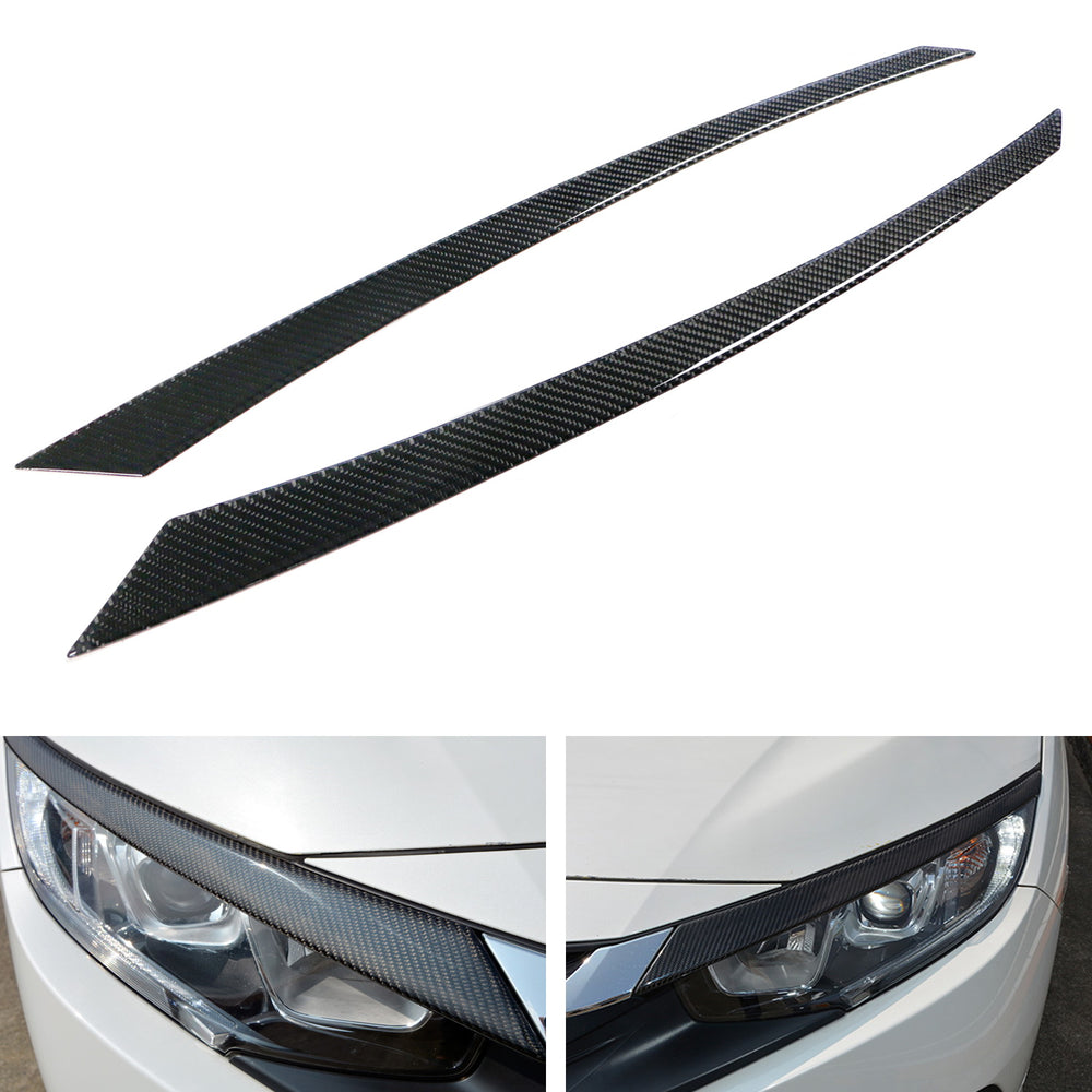 Carbon Fiber Headlight Eyebrow Cover For 16-21 Honda Civic Sedan/Hatchback/Coupe