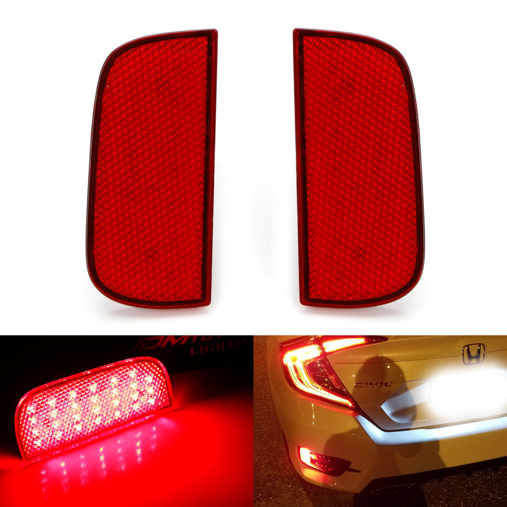 Red Lens 54-SMD LED Bumper Reflector Marker Lights For 16+ 10th Gen Honda Civic