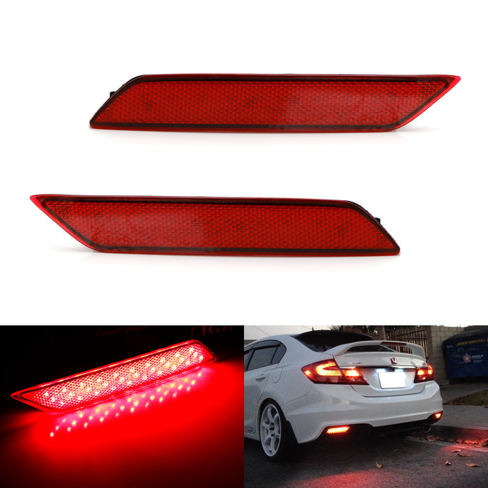 Red Lens 60-SMD LED Bumper Reflector Marker Lights For 2013-15 Honda Civic Sedan