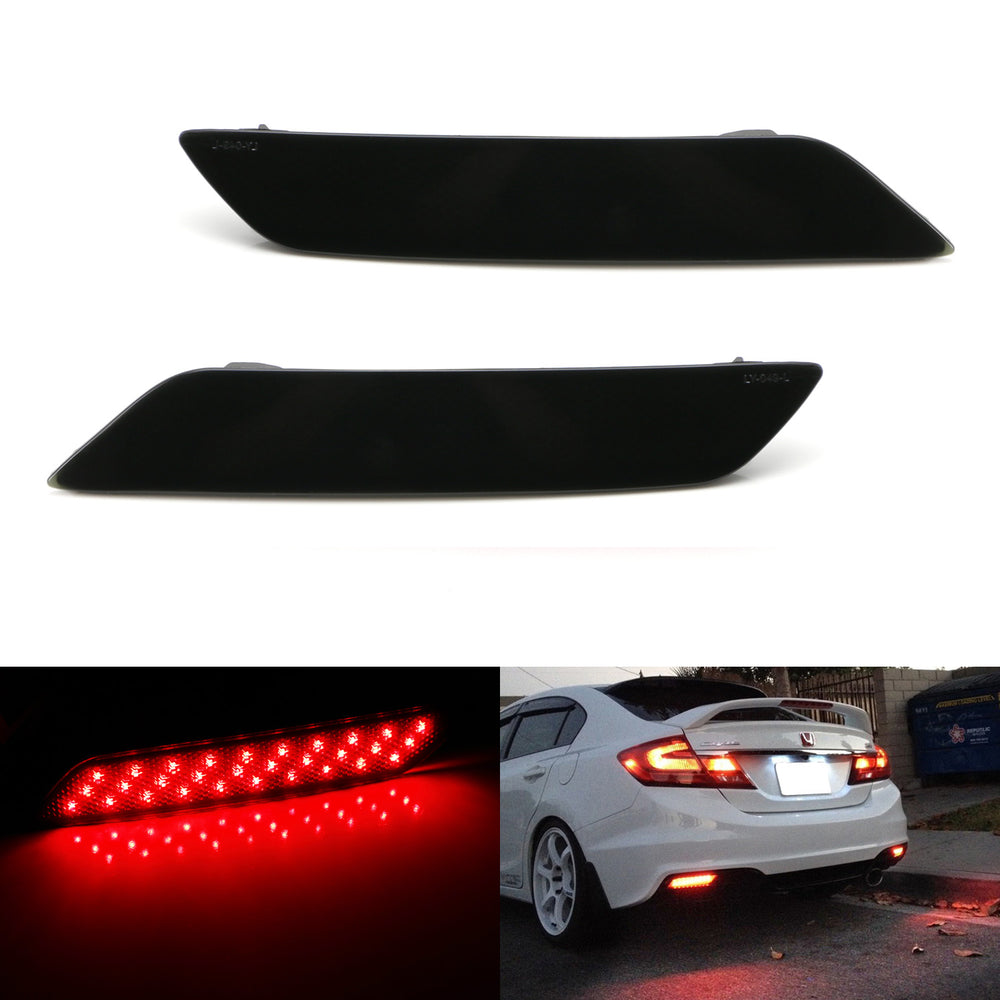 Smoke Lens 60-SMD LED Bumper Reflector Marker Lights For 13-15 Honda Civic Sedan