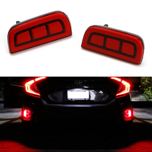 JDM Style Red LED Bumper Reflector Rear Marker Lights For 16-up Honda Civic 4DR