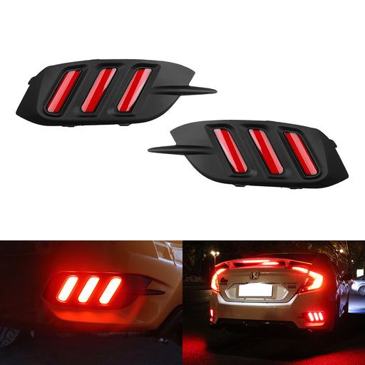 JDM Fluid Style Red LED Rear Bumper Reflector Rear Fog For 16-21 Honda Civic 4DR