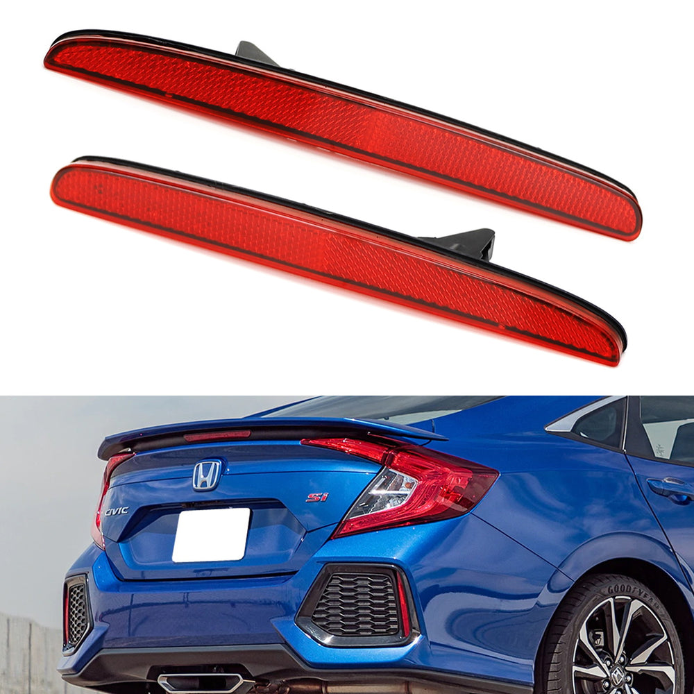 OEM-Spec Red Lens Rear Bumper Reflectors For 17-21 Civic Hatchback, SI Sedan