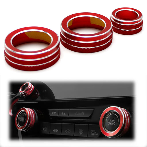 3pcs Sports Red AC Climate Control Switch Knob Ring Covers For 17-22 Honda CR-V