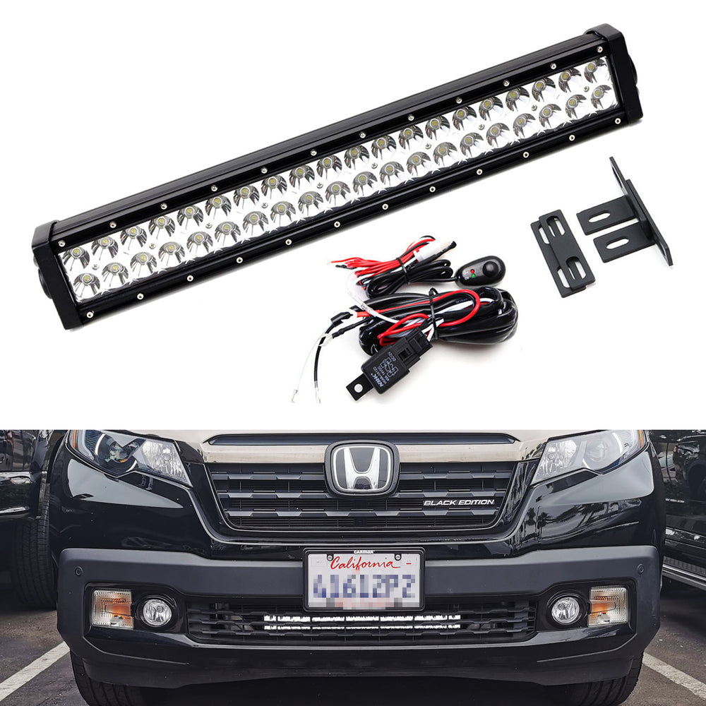 20" 120W LED Light Bar w/ Behind Grille Mounts, Wiring For 17-up Honda Ridgeline