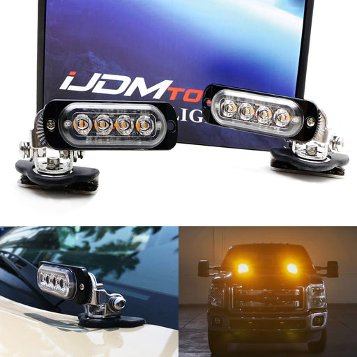 Amber 4-LED Hook Two Corner Mount Strobe Warning Light Kit For All Truck SUV Car