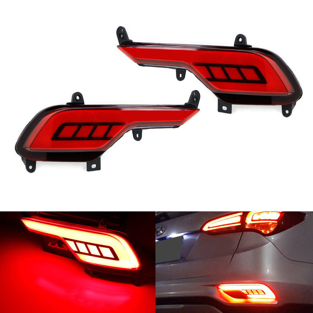 Red Lens JSR Style LED Bumper Reflectors, Rear Fog Lights For 17+ Santa Fe Sport