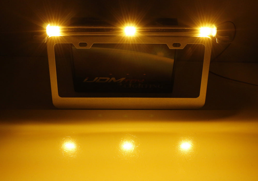 Front License Plate Frame Mount 3-Dot Raptor Style Amber LED Clearance Lightbar