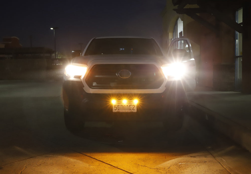 Front License Plate Frame Mount 3-Dot Raptor Style Amber LED Clearance Lightbar