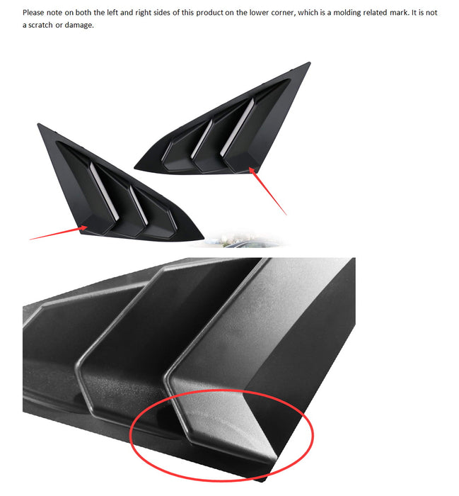 Black Racing Style Rear Side Window Scoop Air Vent/Louver For 16-21 Civic Sedan